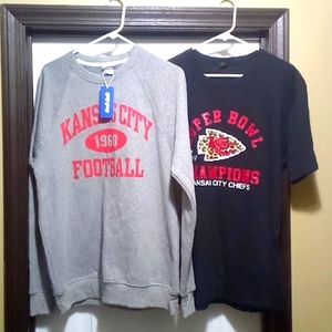Size large Kansas City football sweater and Kansas City Chiefs t-shirt